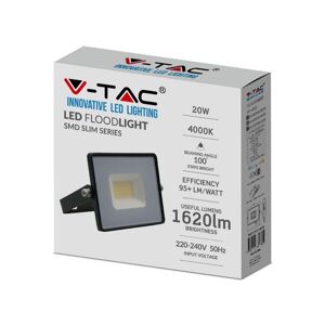 V-Tac Vt-4021 Faro Led Smd 20w Bianco Naturale 4000k E-Series Ultra Slim Nero 1620lm Ip65 - Sku 215947