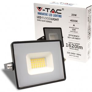 V-Tac Vt-4021 Faro Led Smd 20w Bianco Freddo 6400k E-Series G2 Ultra Slim Nero 1620lm Ip65 - Sku 215948