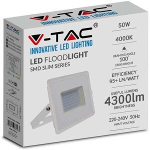 V-Tac Vt-4051 Faro Led 50w Proiettore E-Series Super Slim G2 Corpo Bianco Luce Bianco Freddo 6500k Ip65 - Sku 215963