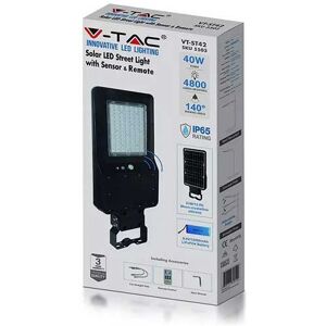 V-Tac Vt-St42 Armatura Stradale Led 40w Con Pannello Solare 120lm/w Sensore Di Movimento Pir E Telecomando 4000k Ip65 - Sku 5503