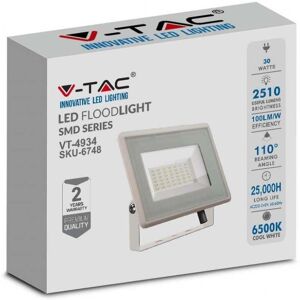 V-Tac Vt-4934-W Faro Led Floodlight 30w Smd 85lm/w 110° Bianco Freddo 6400k Slim Alluminio Bianco Ip65 - Sku 6748