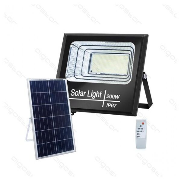 aigostar faro led con pannello solare mod1 200w 1900 lumen 6500k luce fredda ip67 misura l345*h300*w80mm policristallino batteria 12 ore