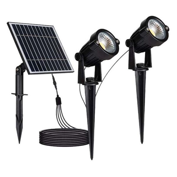 v-tac vt-11031 faretto led con picchetto lampada da giardino con pannello solare 2pz x1.2w colore nero luce 3000k ip65 - 20488