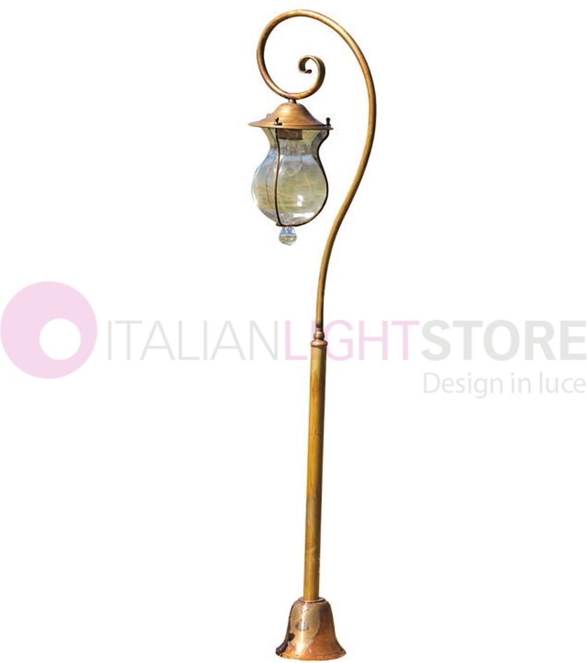 Febo Light Bacco Lampione Rustico H. 125 A 1 Luce In Ottone Anticato Per Esterno Giardino