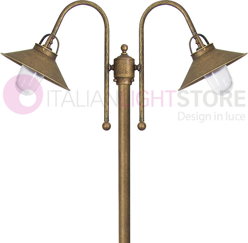 Iris Luce Fienile Lampione Da Esterno A 2 Luci In Ottone Anticato Stile Rustico H. 210 Cm