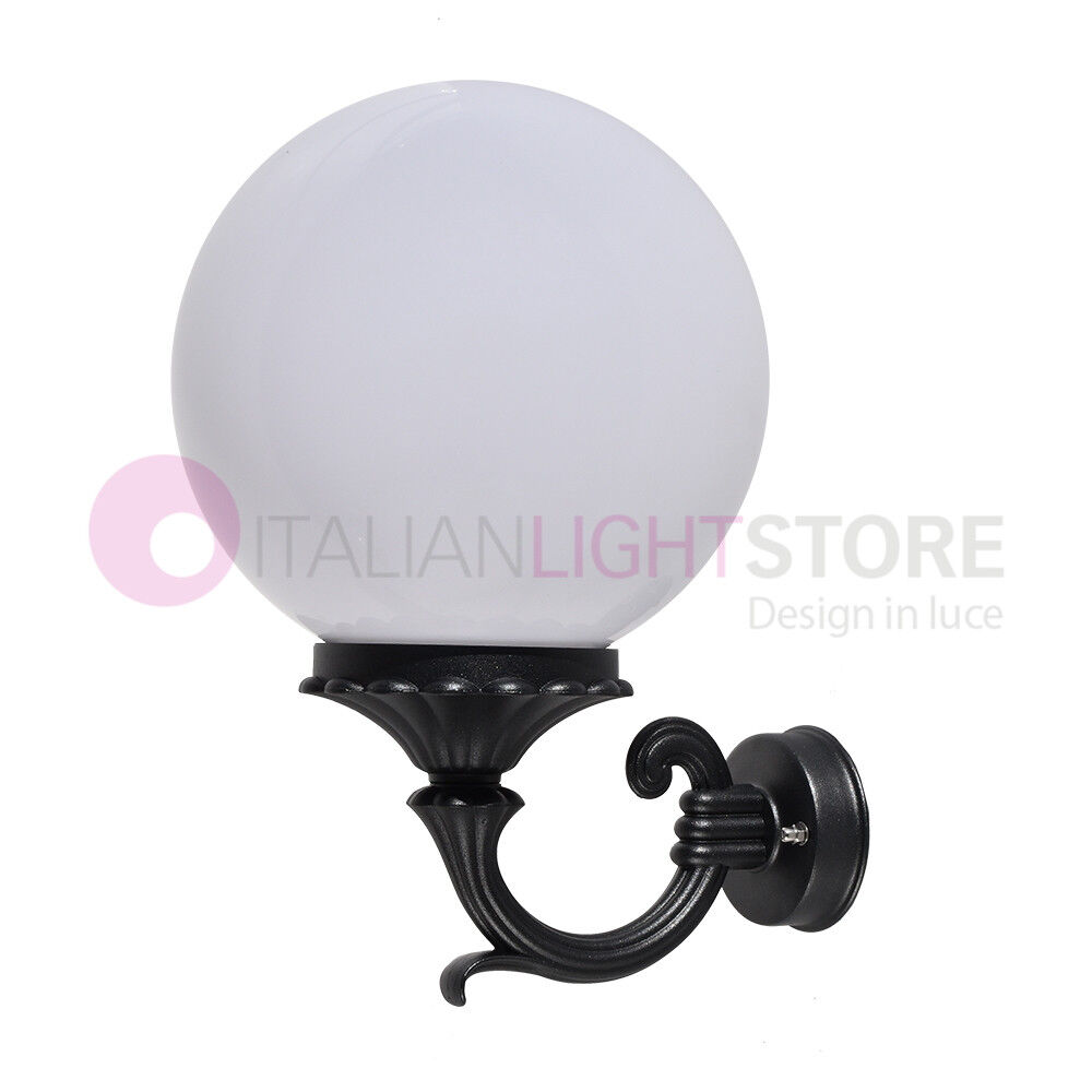 LIBERTI LAMP linea GARDEN Panama Lampada A Parete Lanterna Da Esterno Antracite Con Sfera Globo Policarbonato D.25 Opale