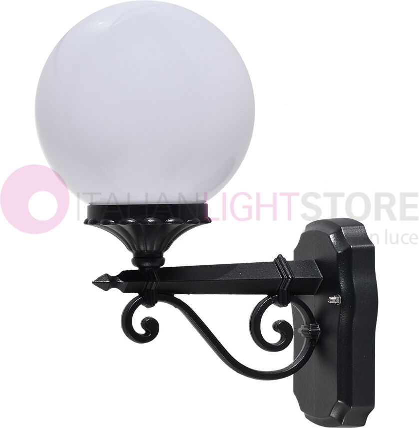 LIBERTI LAMP linea GARDEN Panama Lampada A Parete Applique Da Esterno Antracite Con Sfera Globo Policarbonato D.20 Opale