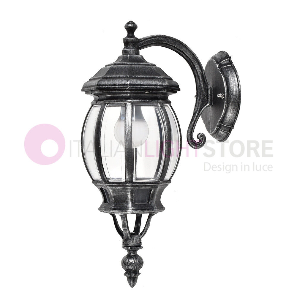 LIBERTI LAMP linea GARDEN Enea Applique Lanterna A Parete In Alluminio Per Esterno Classica Nero-Argento Gardenlight