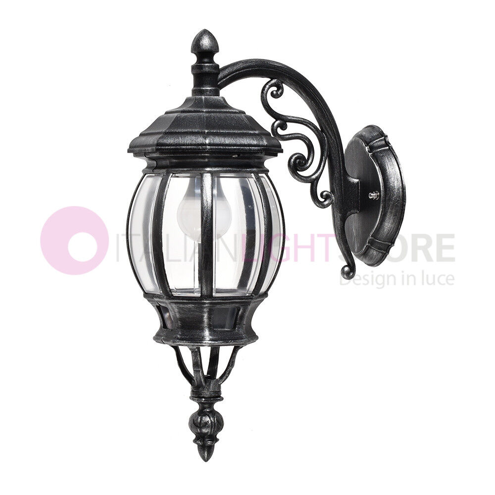 LIBERTI LAMP linea GARDEN Enea Applique Lanterna A Parete In Alluminio Applique Per Esterno Classica Nero-Argento Gardenlight