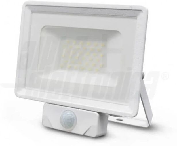 Faro Led Esterno Sensore Movimento 30W PIR Luce Naturale IP65 Slim, Colore Bianco