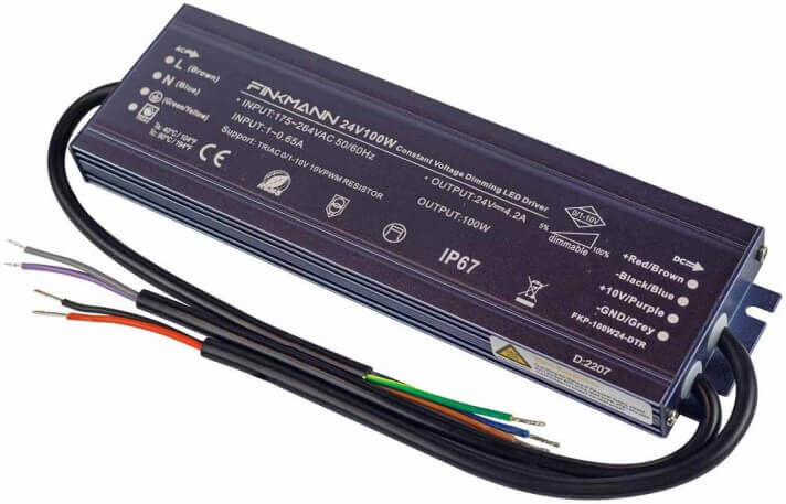 LEDDIRETTO Alimentatore FINKMANN 100W 24V, IP67 Dimmerabile TRIAC, 0/1-10V, 10V PWM - serie Black