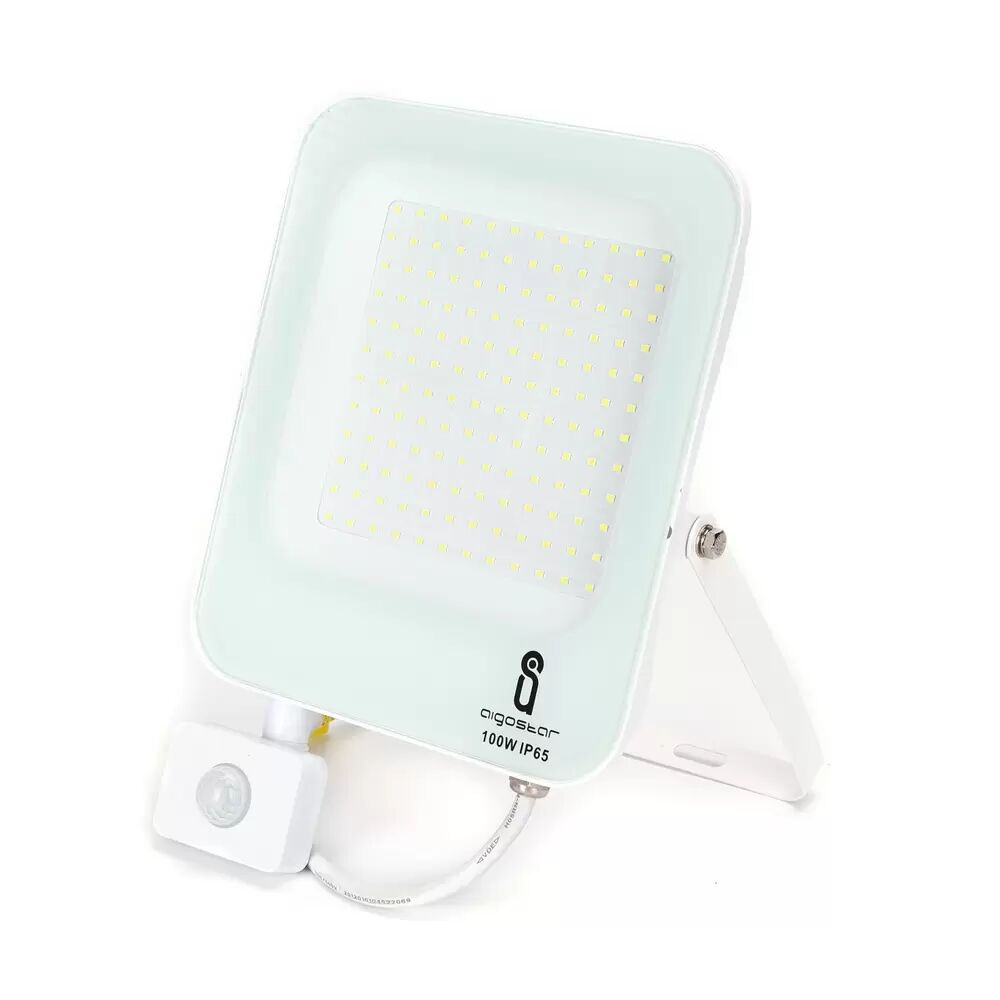 Faro proiettore Led 100W Bianco da esterno IP65 Bianco freddo 6500K con sensore crepuscolare e di movimento Aigostar