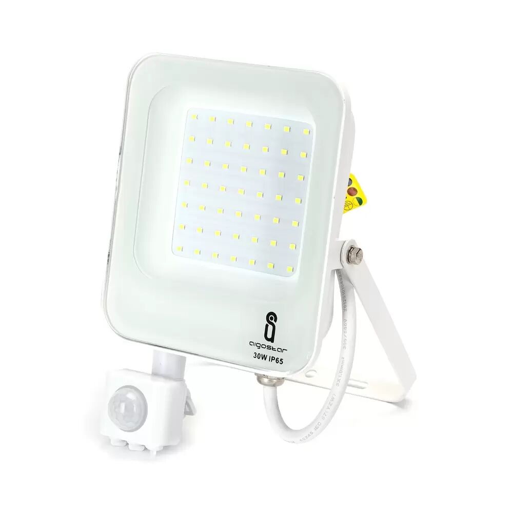 Faro proiettore Led 30W Bianco da esterno IP65 Bianco freddo 6500K con sensore crepuscolare e di movimento Aigostar