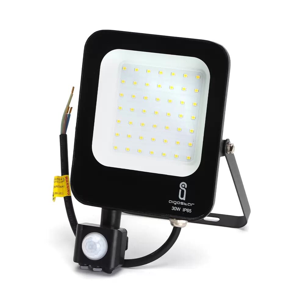 Faro proiettore Led 30W Nero da esterno IP65 Bianco neutro 4000K con sensore crepuscolare e di movimento Aigostar