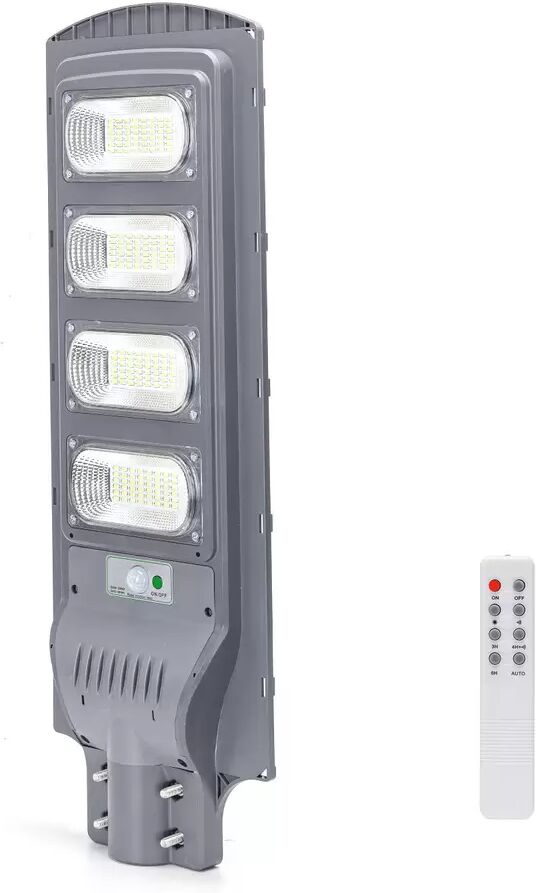 Lampione stradale Led 200W Grigio con pannello solare IP65 Bianco freddo 6500K con sensore crepuscolare e di movimento Aigostar