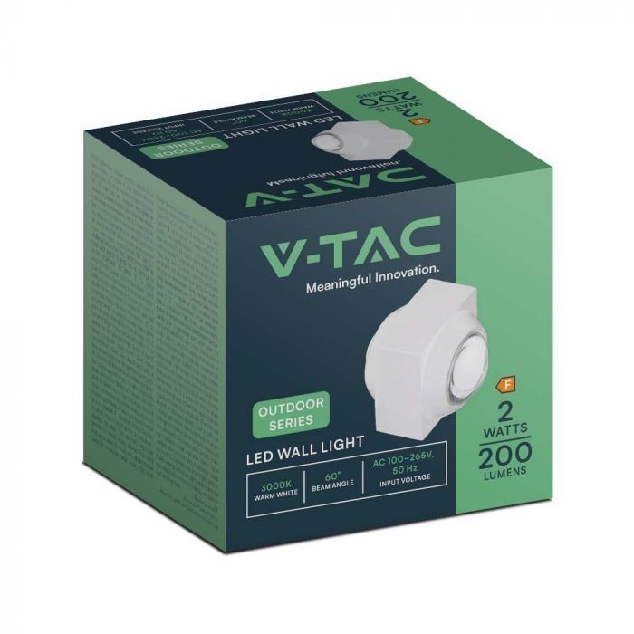 V-Tac Vt-2503 Lampada Applique Led 2w Da Parete Quadrata Doppio Fascio Luminoso 4000k Colore Bianco Ip54 - Sku 23031