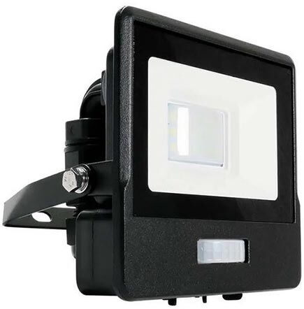 V-Tac Vt-118s Faro Led 10w Chip Samsung Con Sensore Di Movimento Pir E Crepuscolare Bianco Naturale 4000k Slim Alluminio Nero Box Derivazione Ip65 - Sku 20257