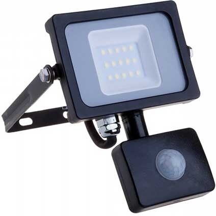 V-Tac Pro Vt-10-S Faro Led 10w Ultra Slim Nero Con Sensore Pir Bianco Caldo 300k Ip65 - Sku 436