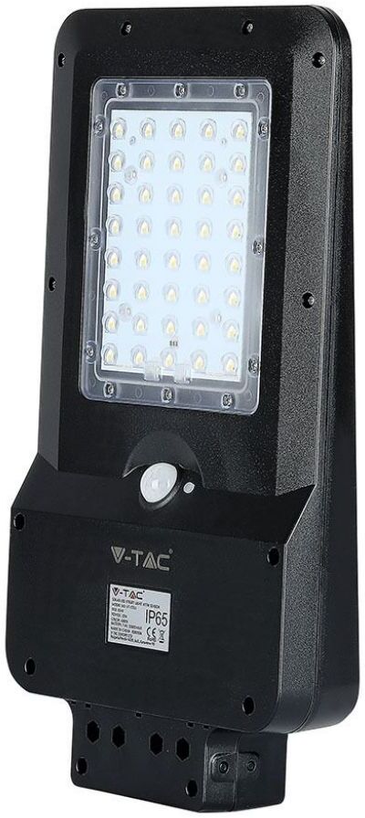 V-Tac Vt-St15 Armatura Stradale Led 15w Autoalimentato Nero Con Pannello Solare E Sensore Pir Bianco Naturale 4000k - Sku 8549