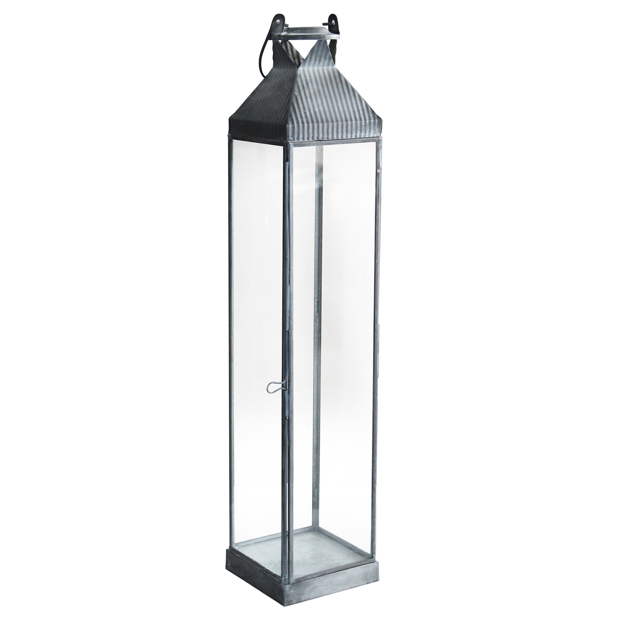 Milani Home lanterna in vetro di design moderno per giardino cm 11 x 11 x 52 h Grigio 11 x 52 x 11 cm