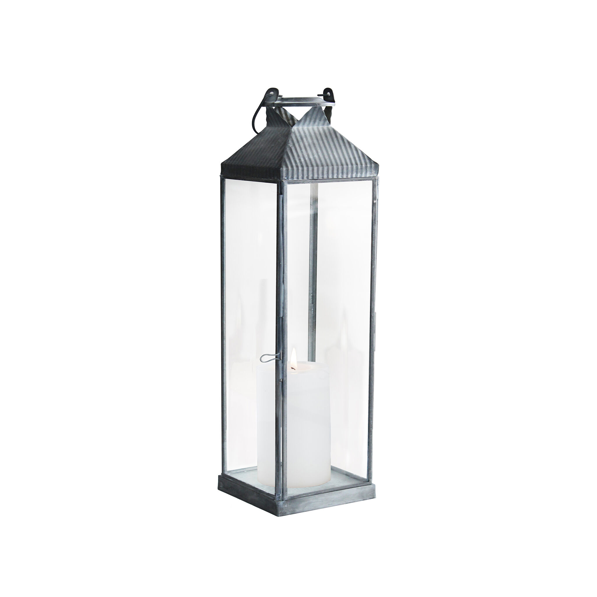 Milani Home lanterna in vetro di design moderno per giardino cm 11 x 11 x 36,5 h Grigio 11 x 36.5 x 11 cm