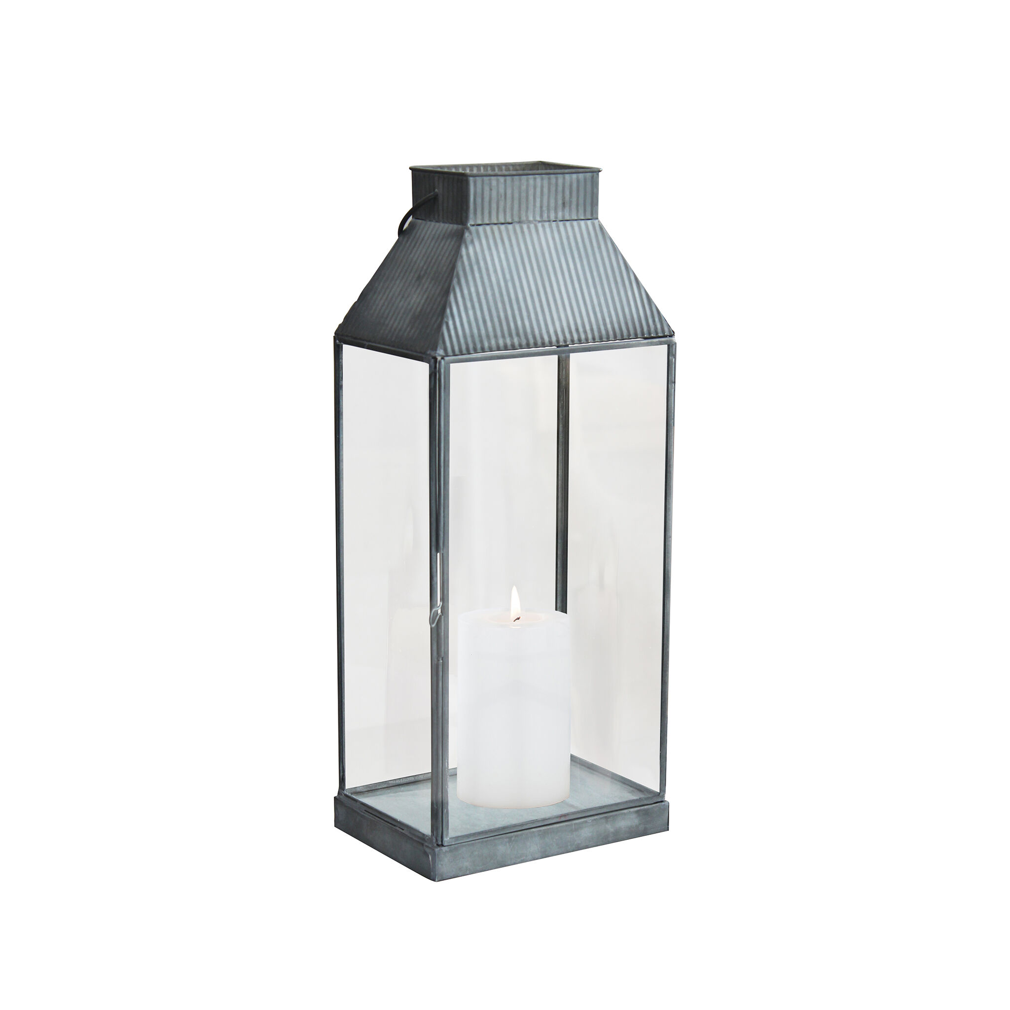 Milani Home lanterna in vetro di design moderno per giardino cm 18 x 12,5 x 41 h Grigio 18 x 41 x 12.5 cm