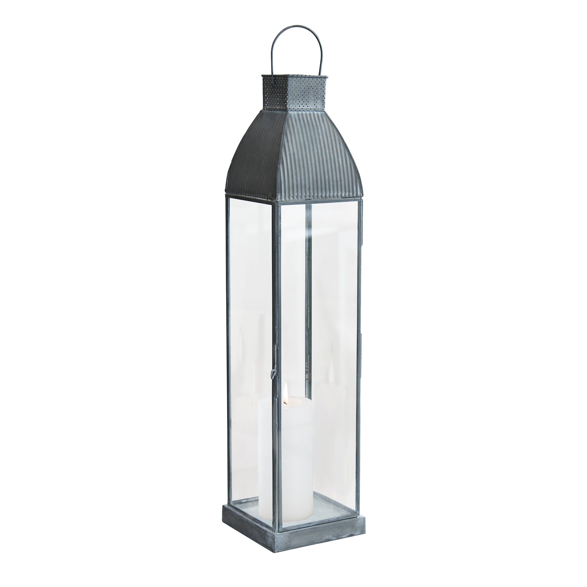 Milani Home lanterna in vetro di design moderno per giardino cm 12 x 12 x 52 h Grigio 12 x 52 x 12 cm