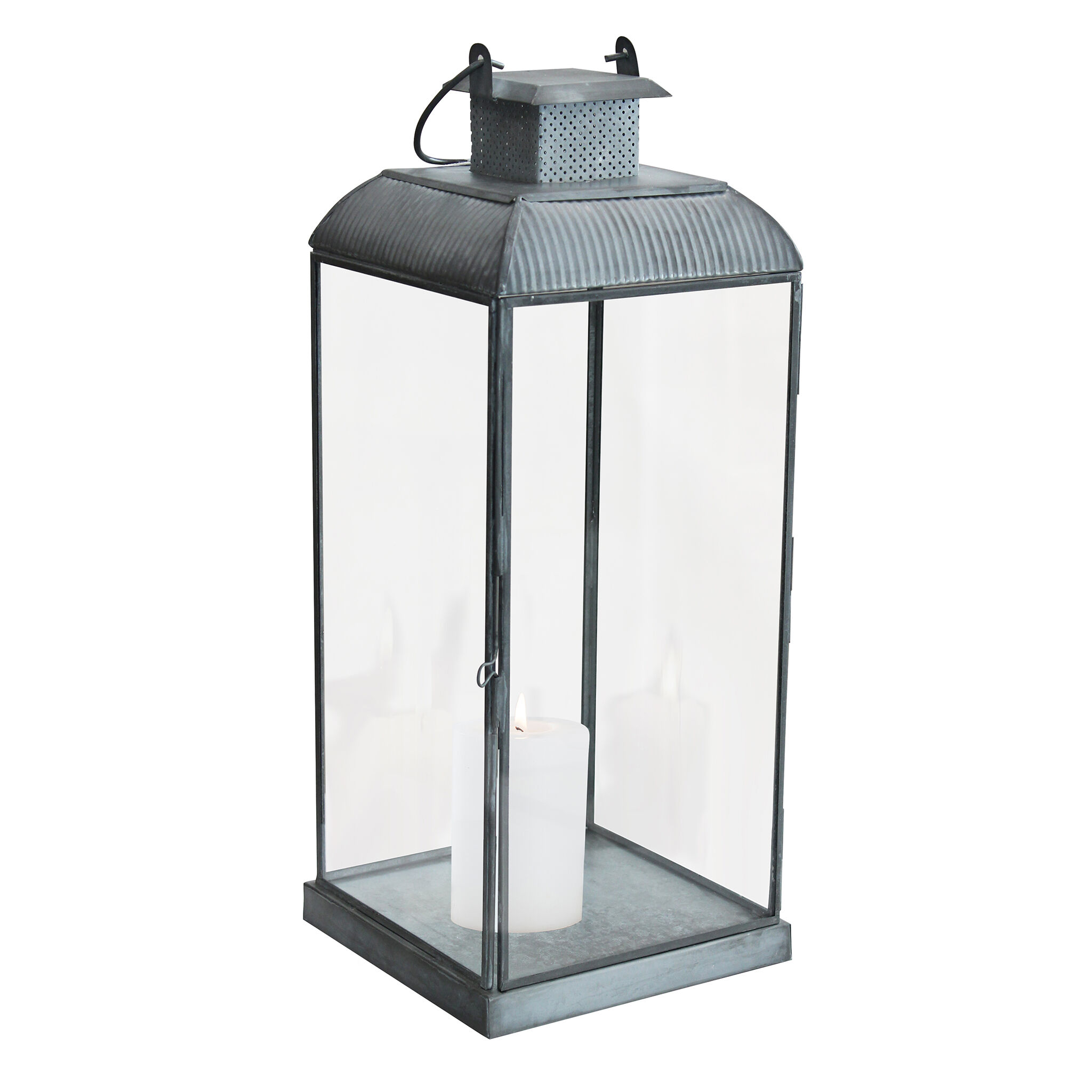 Milani Home lanterna in vetro di design moderno per giardino cm 17,5 x 17,5 x 42 h Grigio 17.5 x 42 x 17.5 cm