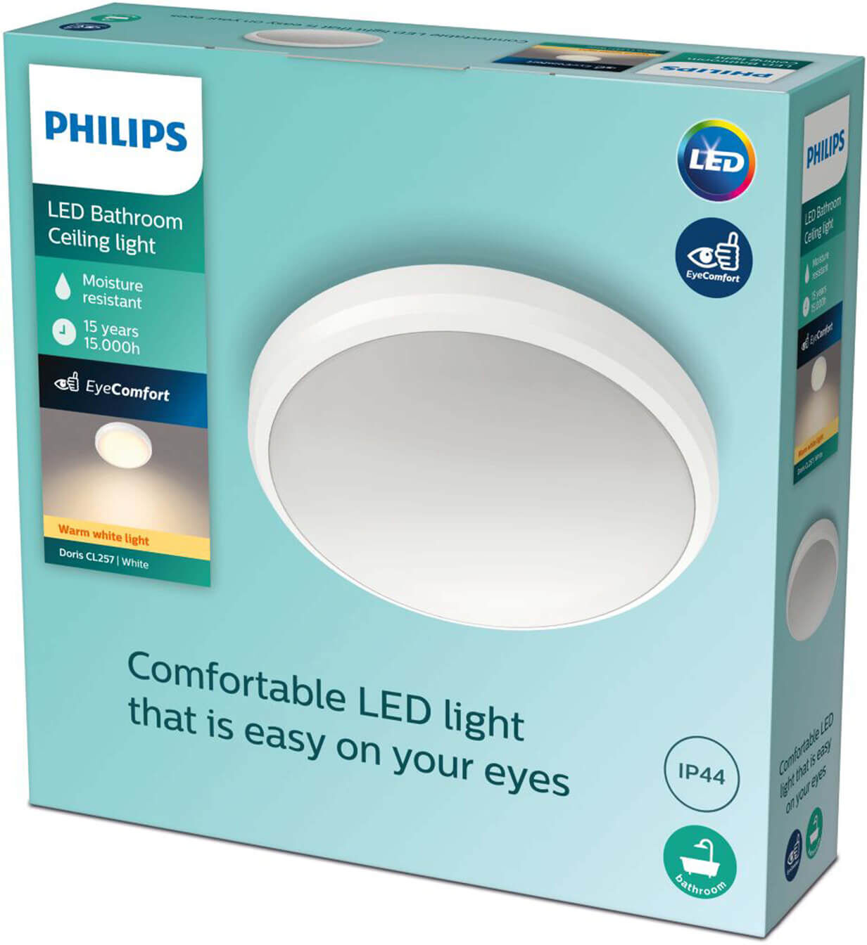 Philips Doris - badkamerplafondlamp - warm wit licht - wit - 22cm