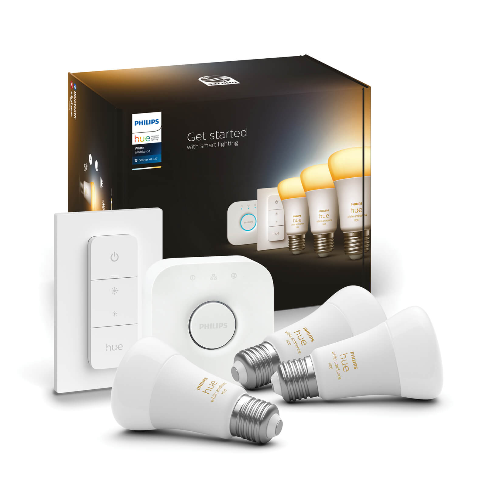 Philips Hue starter kit - 1100lm - White Ambiance - E27 (3 lampen + bridge + DIM switch)