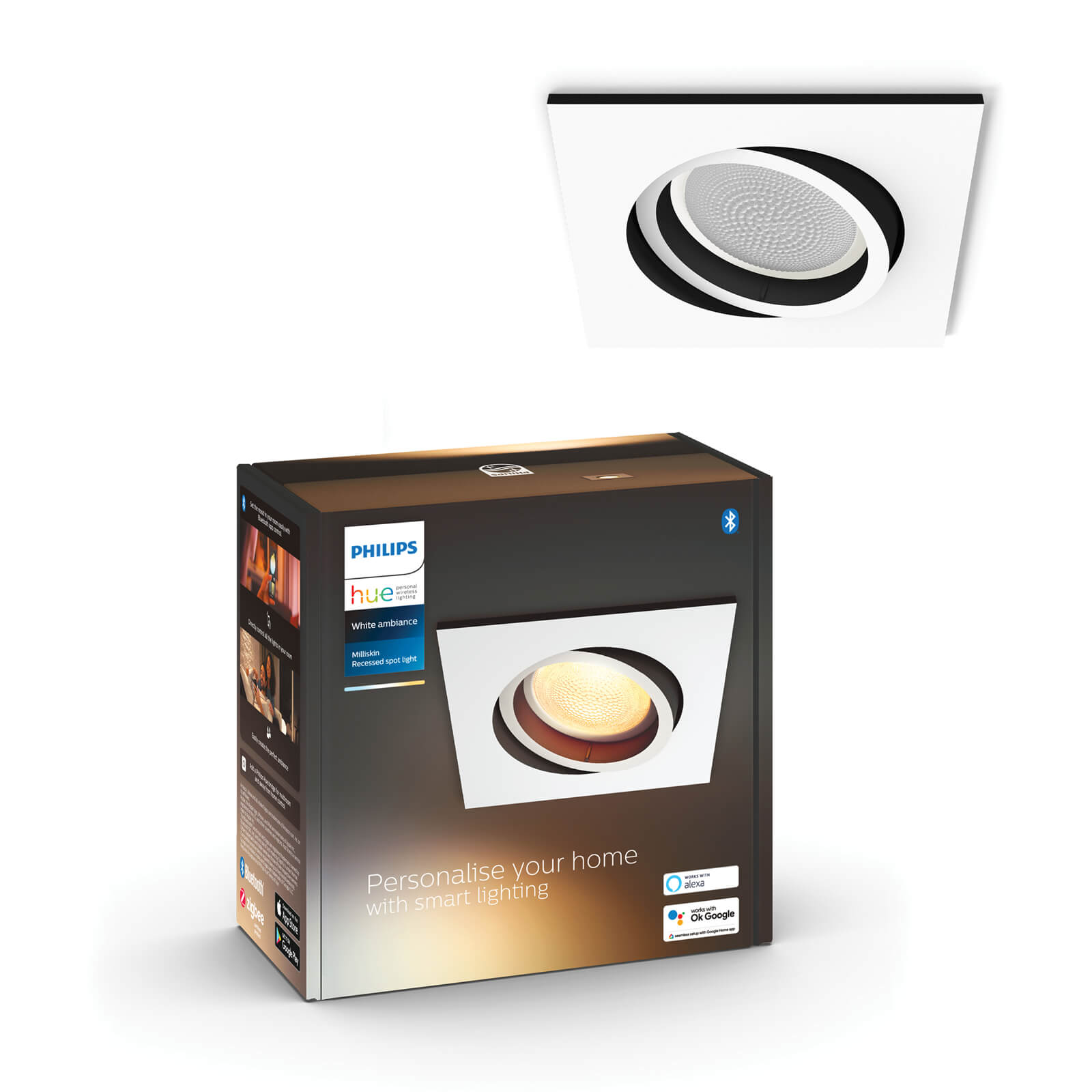 Philips Hue Milliskin inbouwspot - White Ambiance - wit vierkant