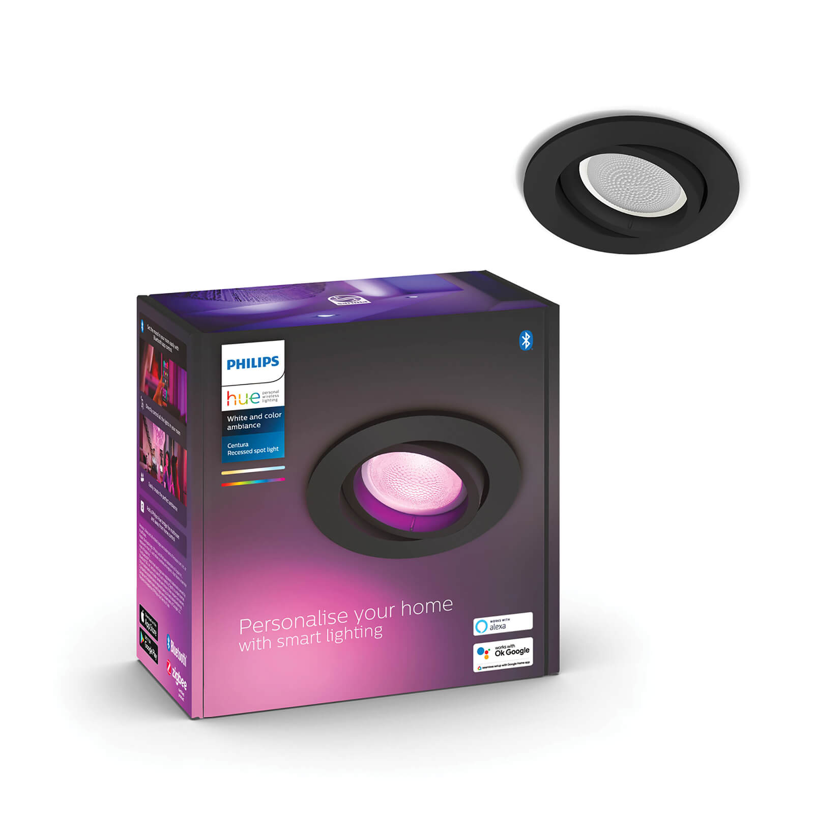 Philips Hue Centura inbouwspot - White & Color - zwart rond