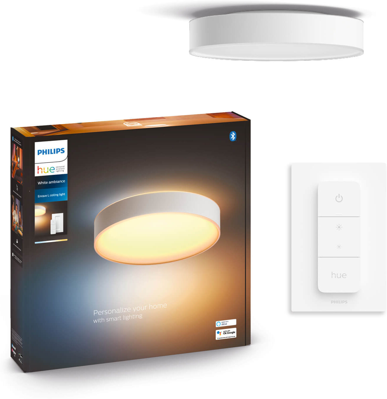 Philips Hue Enrave plafondlamp - White Ambiance - wit maat L (incl. Dimswitch)