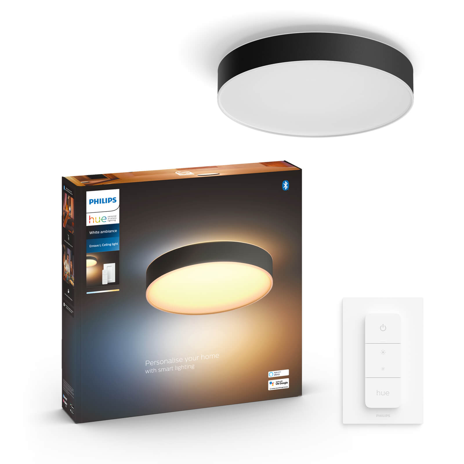 Philips Hue Enrave plafondlamp - White Ambiance - zwart maat L (incl. Dimswitch)