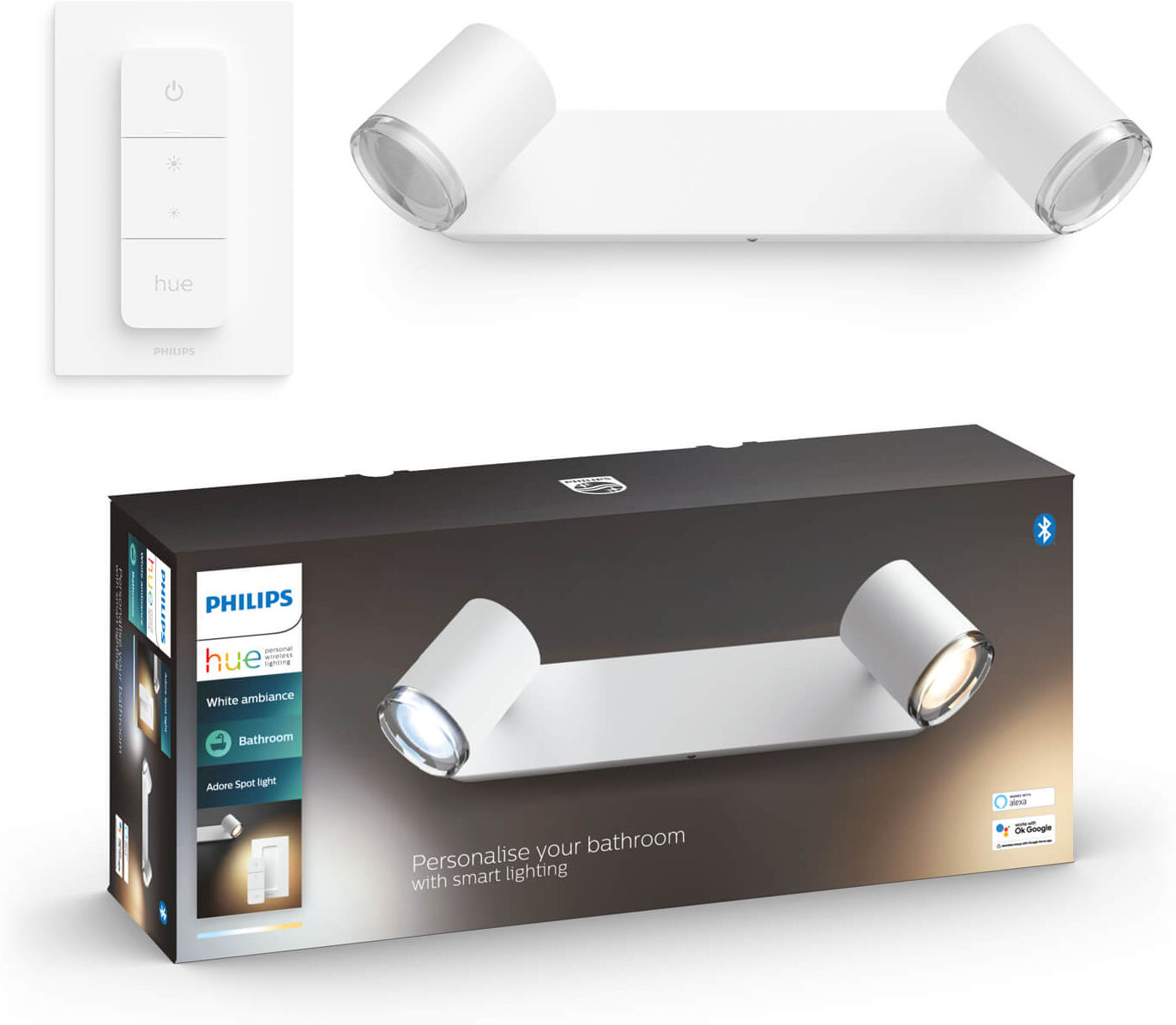 Philips Hue Adore opbouwspot badkamer - White Ambiance - 2 spots wit (incl. Dimswitch)