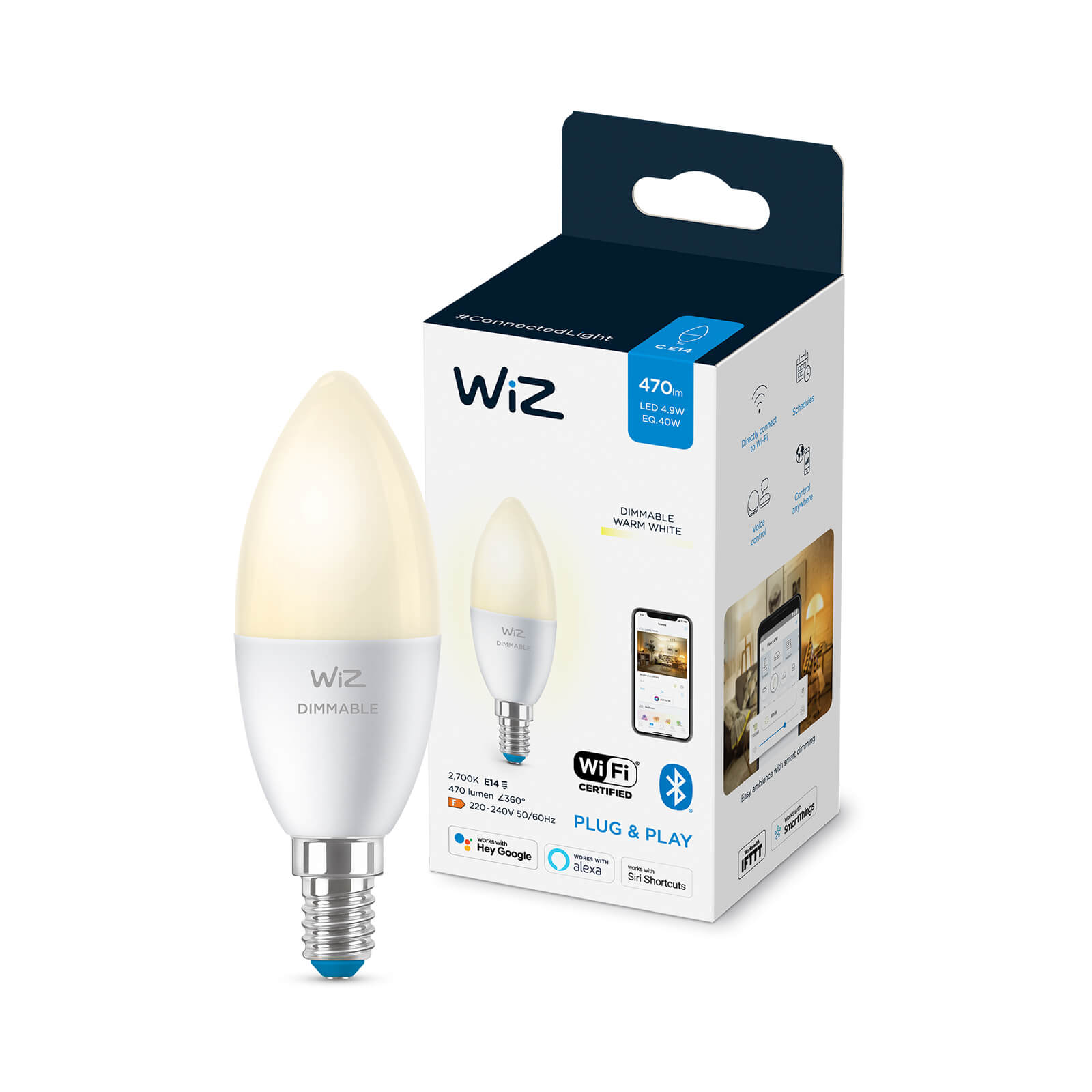 WiZ kaarslamp - Wi-Fi - warm wit - E14 - wit mat