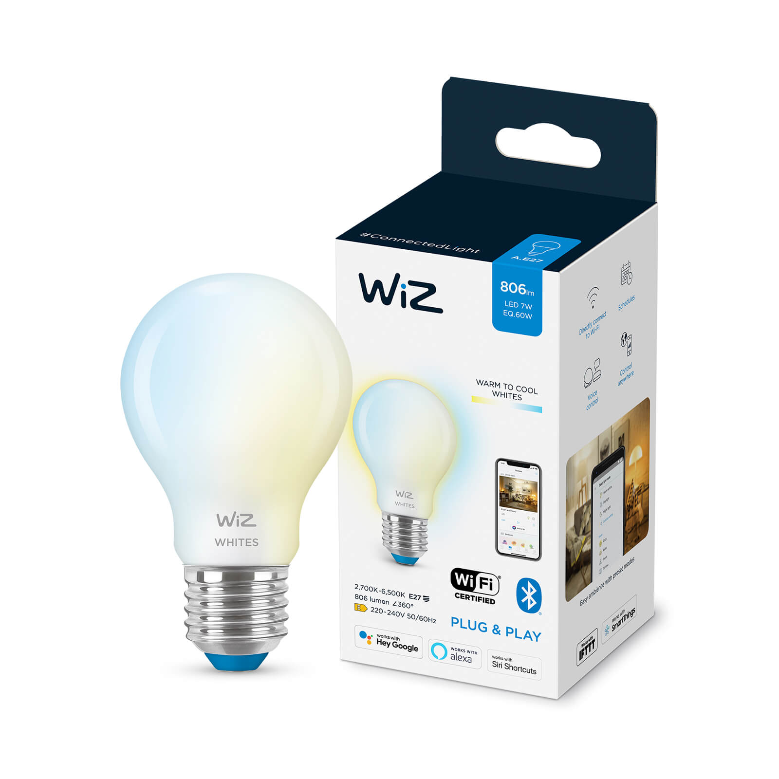 WiZ lamp - Wi-Fi - warm wit - A67/E27 - wit mat - 13W (60W)