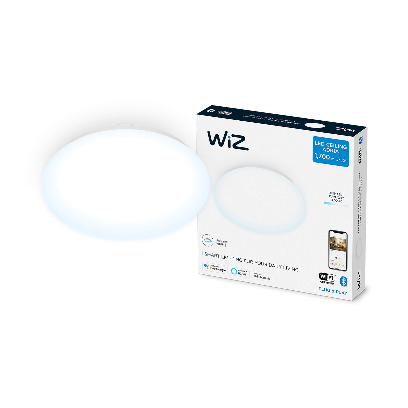 WiZ Adria Plafondlamp - Helder Wit Licht - Rond - Dimbaar