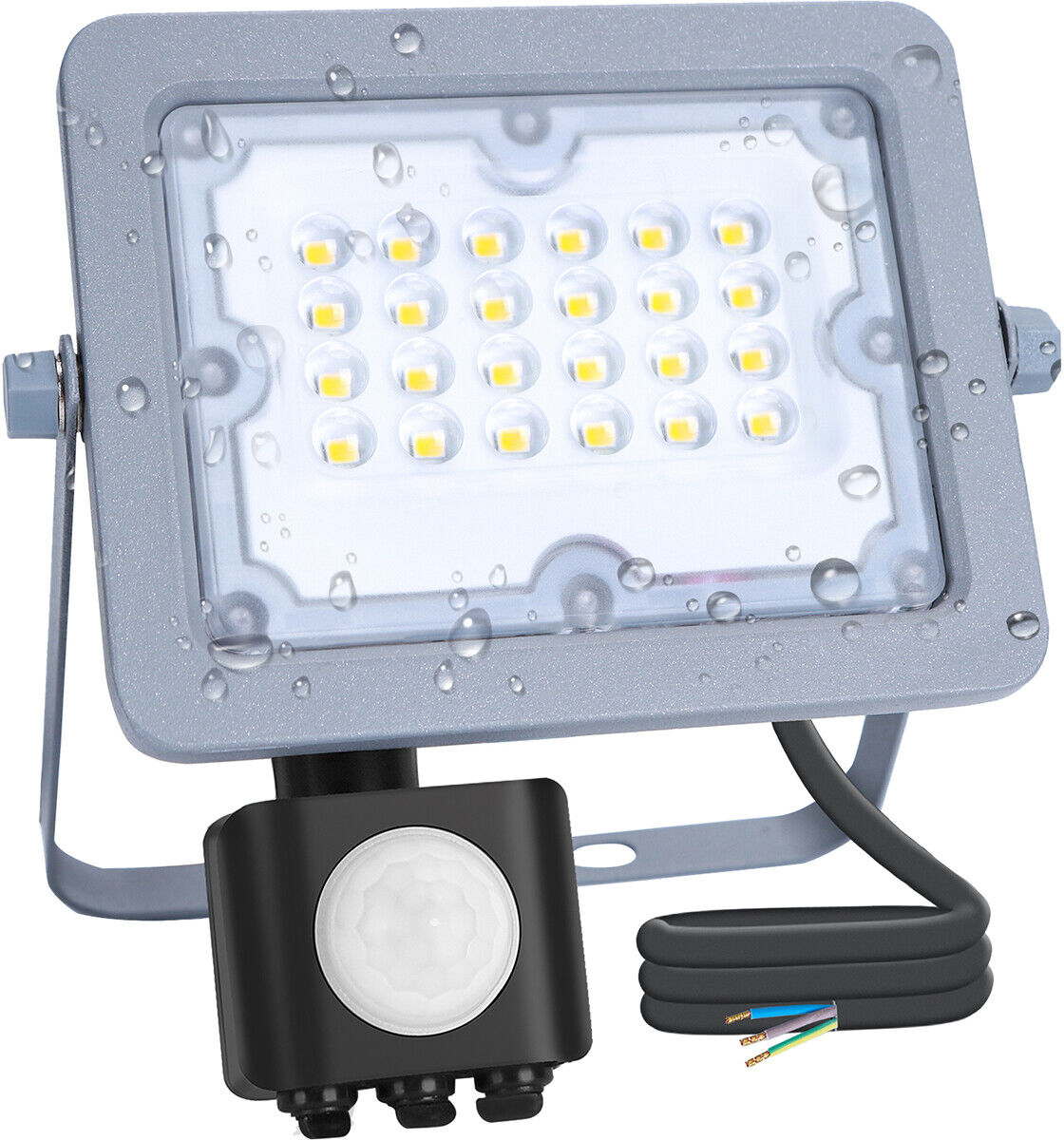 BES LED LED Bouwlamp met Sensor - Aigi Zuino - 20 Watt - Helder/Koud Wit 6500K - Waterdicht IP65 - Kantelbaar - Mat Grijs - Aluminium