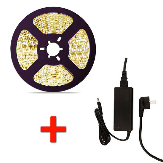 Groenovatie LED Strip Set, 5 Meter, 5 Watt/meter, Warm Wit, Met Adapter