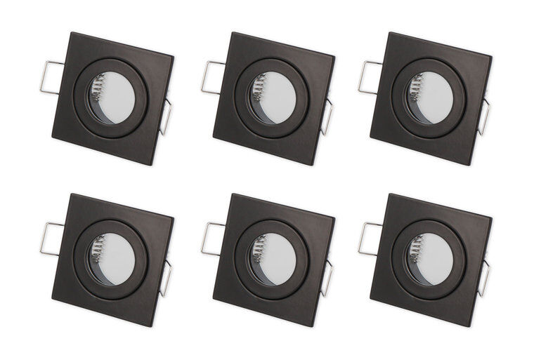 LEDline Inbouwspot, MR11 (35 mm), Vierkant, Aluminium, Waterdicht IP44, Mat Zwart, 6-Pack