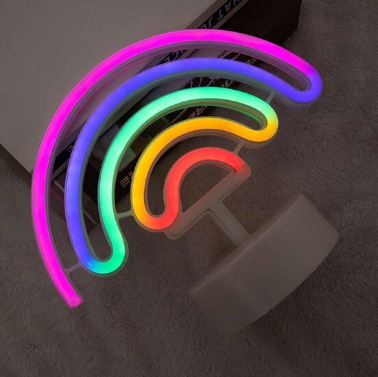 Groenovatie LED Neon Tafellamp "Regenboog", Op Batterijen en USB, 63x36x48cm, RGB