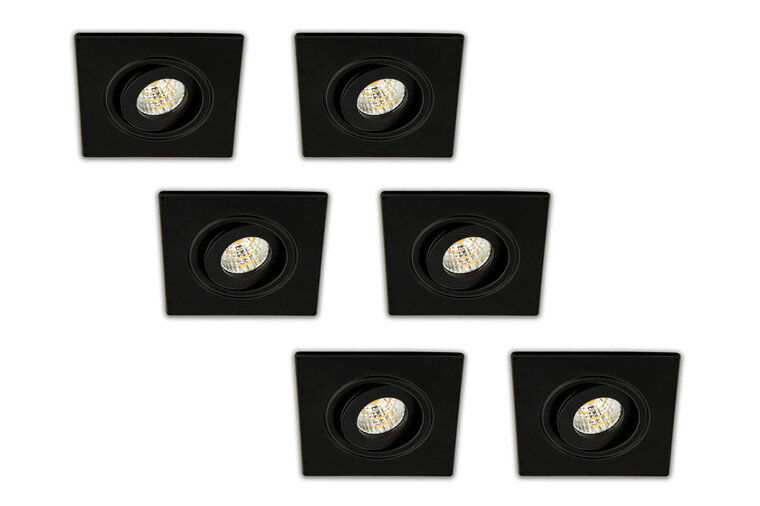 Groenovatie Inbouwspot LED 3W, Vierkant, Kantelbaar, Aluminium, Dimbaar, Zwart, 6-Pack