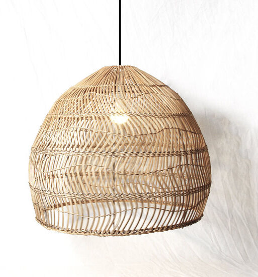 Groenovatie Rotan / Rieten Hanglamp, Handgemaakt, Gebleekt, ⌀60 cm