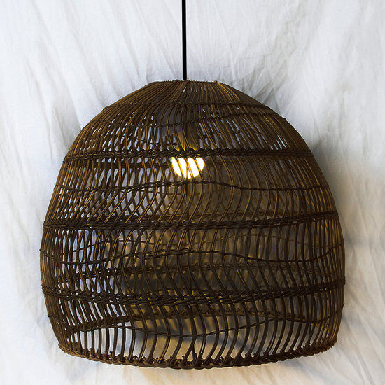 Groenovatie Rotan / Rieten Hanglamp XL, Handgemaakt, Zwart, ⌀60x70 cm