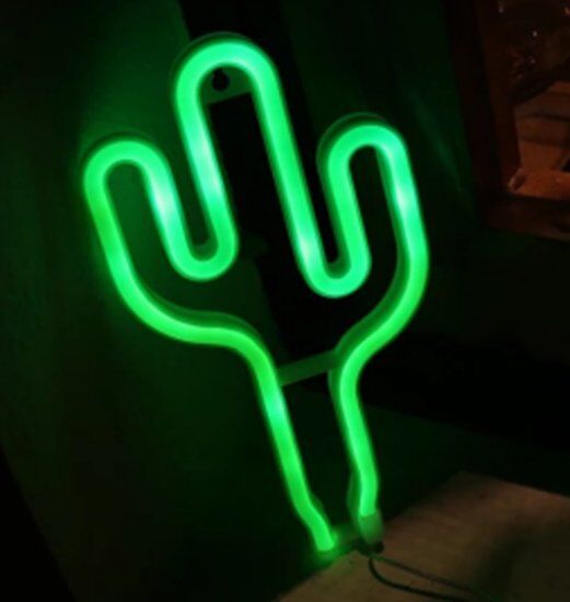 Groenovatie LED Neon Wandlamp "Cactus", Op Batterijen en USB, 27x15x2cm, Groen