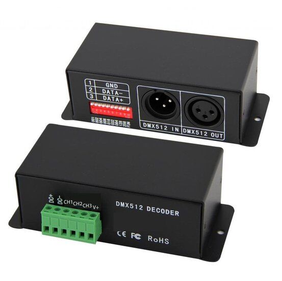Groenovatie LED DMX512 Decoder 5-24V, Max. 360 Watt, Incl. Plugs 3-pins XLR