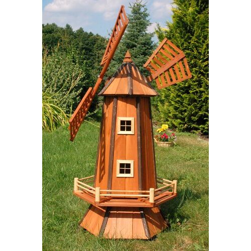 Deko-Shop-Hannusch Windmolen, tuin, houten windmolens, kogelgelagerd, 1,3 m, met zonne-energie