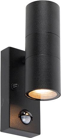 QAZQA Buitenwandlamp zwart met bewegingssensor IP44 - Duo