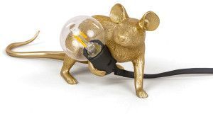 Seletti Seletti Mouse Lamp Lie Down Tafellamp Goud Zwart Snoer